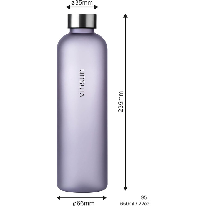 VINSUN Water Bottle 650ml, 1000ml, 1500ml - Leak-proof, Carbonated Beverage Safe, BPA-free, Tritan - Lightweight Water Bottle for Sports, Outdoors, School, Cycling, Office (650 ml, Purple)