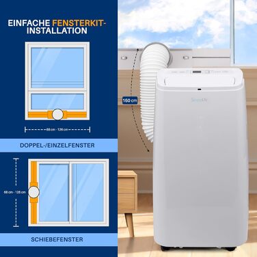 Мобільний кондиціонер SereneLife 9000 BTU (12000 BTU EU) – 3-в-1: кондиціонер, вентилятор, осушувач повітря. Для приміщень до 42 м², білий