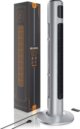 Вентилятор підлоговий Brandson Silverline 96 см з пультом керування, тихий, з осциляцією, 3 швидкості, 3 режими, таймер, сертифікат GS, сірий колір