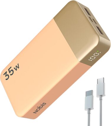 Power Bank Nobis 20000mAh з LED дисплеєм, 35W USB-C, 4 порти, для MacBook, iPhone 15, Samsung S23 (Зелений/Оранжевий)