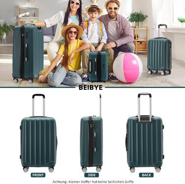 BEIBYE TSA Lock 2080 Twin Roller 3-Piece Luggage Set Suitcase Set Trolley Trolleys Hard Shell (Dark Green)