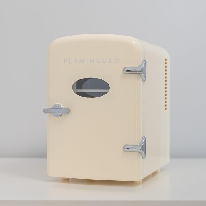 Міні-холодильник Flamingueo 4L: 12V/220V, охолодження та нагрів, для кімнати/столу, бежевий