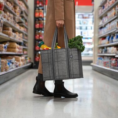 23.5 Liter Large Folding Shopping Bag, Folding Boxes with Reinforced Bottom, Reusable Shopping Bags, Holds Up to 15 kg Shopping Bag (3-Pack) (Black/Window Pane)
