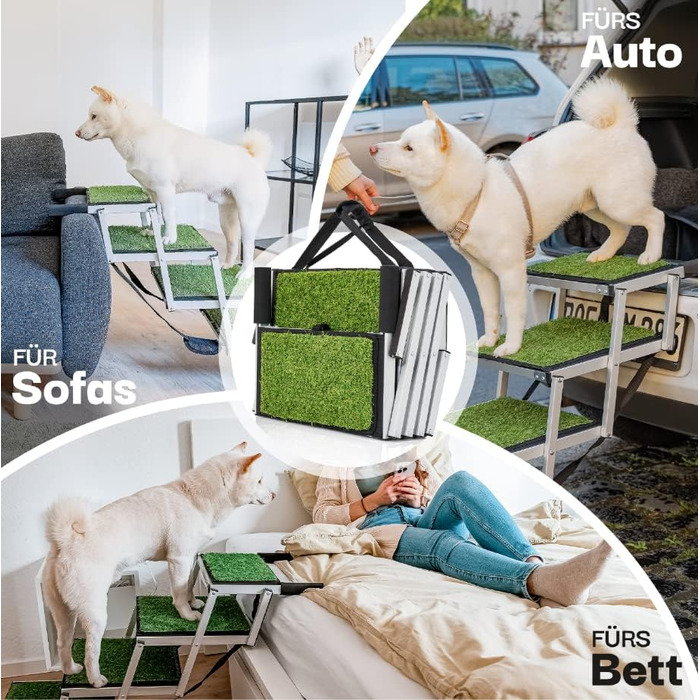 Сходинки для собак у машину, дім, на вулицю, складні - з штучним газоном, до 70 кг, 67 см