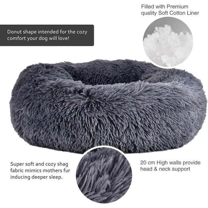 Кругле м'яке ліжко для собак та котів Haoye, плюшеве, зручне, миється, Ø 50 см, бордовий