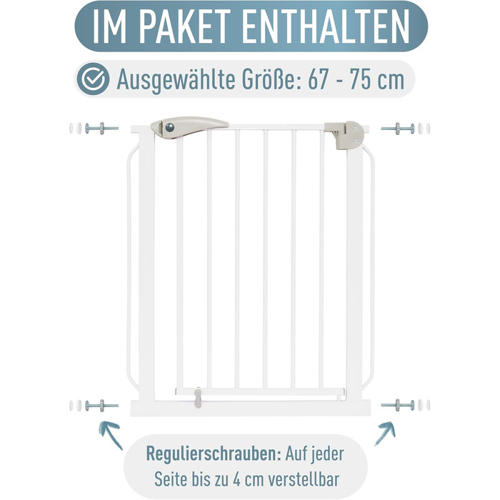 Захист для сходів IB STYLE для дітей - сітка для воріт, бар'єр для тварин, без свердління, білий, 67-75 см