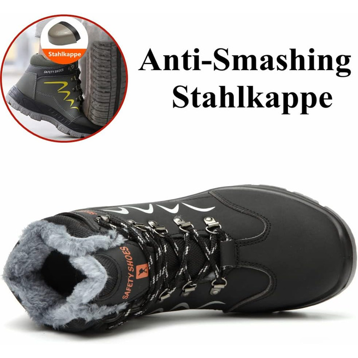 Черевики безпеки зимові чоловічі/жіночі S3, легкі, теплі, з металевим носком, 35-48 (38 EU, чорний)