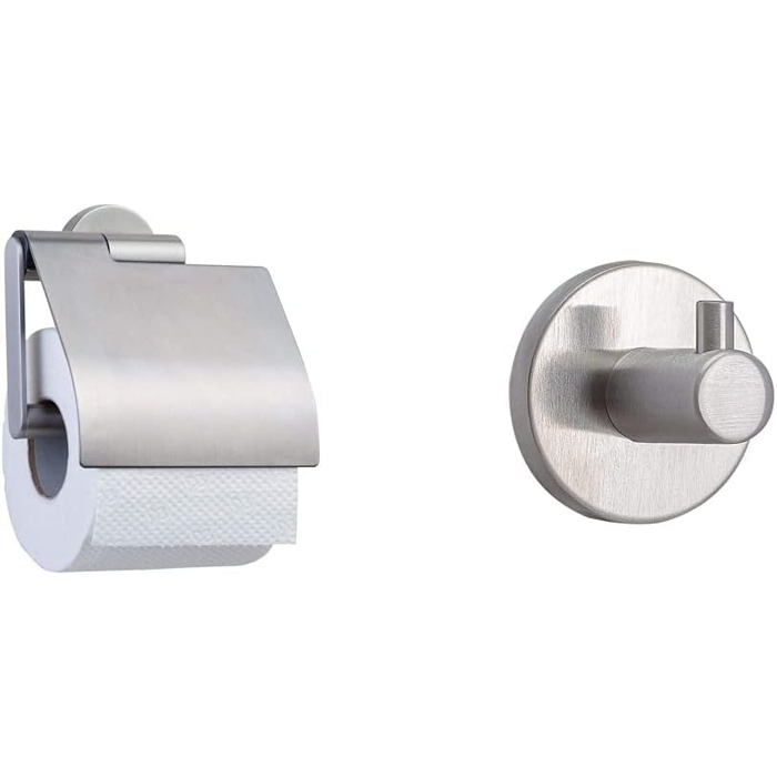 Tiger Boston Stainless Steel Toilet Paper Holder - Wall Mounted, Brushed Finish - Includes Small Boston Hook