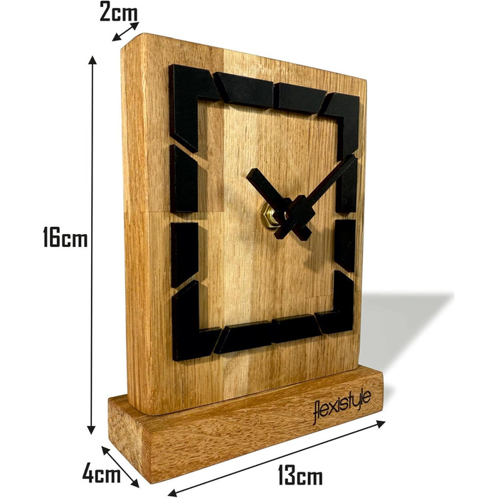 FLEXISTYLE Modern Stand Clock Small Wood Oak Living Room Bathroom, Black/Oak, Black (Style 9)
