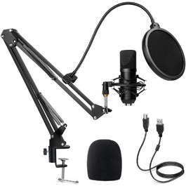 Мікрофон конденсаторний Diealles Shine для запису, подкастів та стрімінгу. Комплект з кріпленням, штативом та поп-фільтром. 192KHz/24 Bit