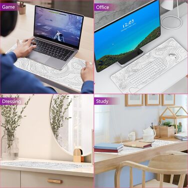 HAUTOCO Килимок для миші ігровий XXL 800x300 мм, чорний з топографічною сіткою, антиковзаюча гума, для комп'ютера, покращена швидкість та точність