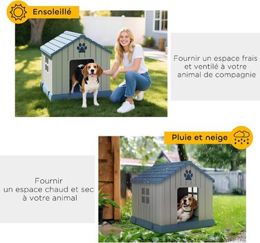 Будка для собак PawHut Outdoor з водонепроникного поліпропілену, вентильована, легка у збірці, сірого кольору