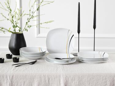 CreaTable Серія Square City Line: 12-частинний порцеляновий посуд для 6 осіб, Tafelservice, безпечний для миття в посудомийній машині та мікрохвильовій печі
