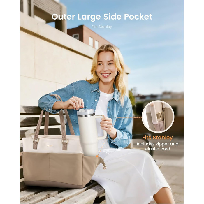 Сумка для ноутбука LOVEVOOK велика шопер для жінок бежево-хакі 15.6 дюймів. Робоча сумка, сумка для навчання, офісна сумка, сумка-тоут з блискавкою