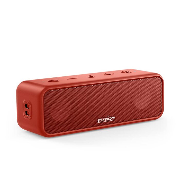 Soundcore 3 Bluetooth колонка: Стереозвук, Titan-драйвер, PartyCast, BassUp, 24 год, IPX7, EQ, Чорний/Червоний