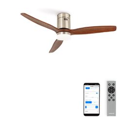 Вентилятор стельовий WINDCALM M/ з підсвічуванням, ABS, Нікель, з імітацією темного дерева, з Wi-Fi та пультом ДУ, тихий, 40W, Ø132cm, таймер (до 4 год), літній/зимовий режим, з підсвічуванням