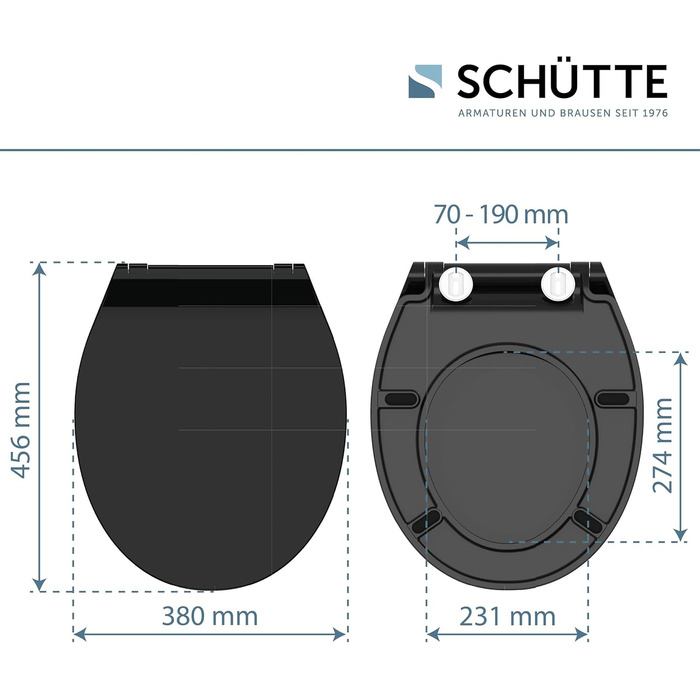 Слімова сидіння для унітаза SCHÜTTE SLIM з мікроліфтом (м'яке закриття), Duroplast, чорний колір, витримує до 175 кг