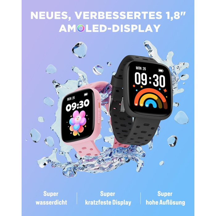 Смарт-годинник BIGGERFIVE для дітей з/без додатку, 1.8' фітнес-годинник, крокомір, пульсометр 24/7, будильник, водонепроникність 30м, монітор сну, пазли-ігри, 100+ циферблати для дівчаток, хлопчиків, підлітків 5–16, чорний