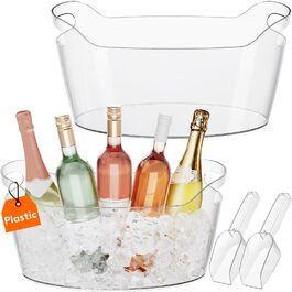 Охолоджувач для пляшок Lifewit 6,5L з лопаткою для льоду, пластиковий ведерко для шампанського (38 × 8 × 20cm), великий кулер для вина, пива, напоїв, контейнер для фруктів та овочів
