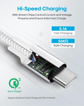 Кабель USB-A на USB-C, білий, 6 метрів. Швидка зарядка 3.1A для iPhone 15/16/17 Pro Max, Samsung Galaxy S4/S3/S/S1/A55/A54/A35/A5/A16