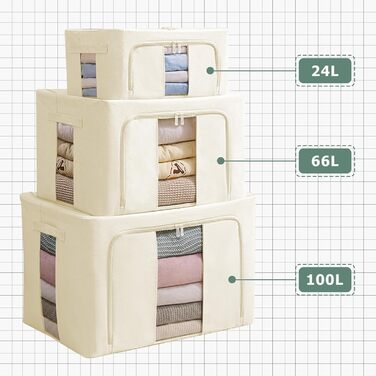 Органайзери для зберігання постільної білизни та одягу 2 шт. - Складані коробки для шафи та гардеробу (Сірий-24L, Хакі-100L)