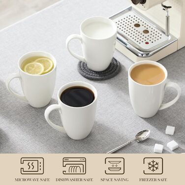 MALACASA Coffee Mugs Set of 6, Porcelain 560ML Mug Set, Large Modern Coffee Cups with Handle for Tea, Juice, Latte, Cappuccino, Hot Chocolate. Dishwasher and microwave safe, REG White Series