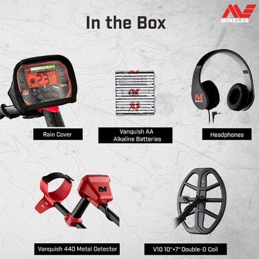 Металлодетектор Minelab Vanquish 440: багаточастотний пошуковик з функцією Pinpoint та водонепроникною котушкою V10 10''x7'' Double-D для дорослих