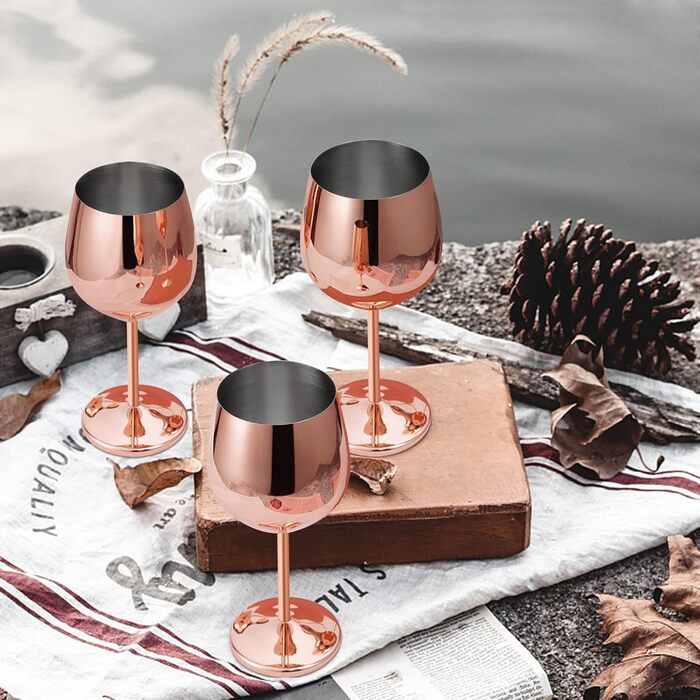 Набір келихів для вина Livole, 550 мл (18oz), нержавіюча сталь, келихи для шампанського, коктейлі, рожеве золото, 4 шт.