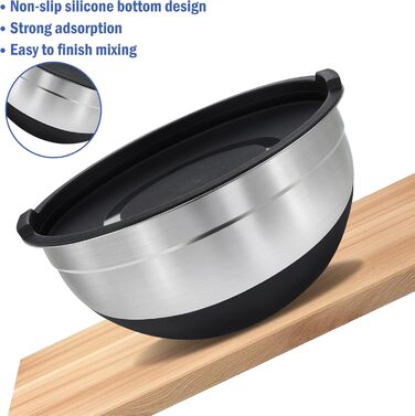 BEWOS 7-Piece Mixing Bowls with Lid, Stainless Steel Mixing Bowls with Grater, Nesting Design & Non-Slip Bottom Mixing Bowl, Sizes 4.5, 4, 3.5, 2.1, 1.5, 1.1, 0.7 Qt for Mixing & Serving
