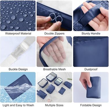 Органайзер для валізи, набір 10 шт. (Packing Cubes) - аксесуари для подорожей, темно-синій