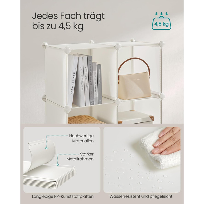 SONGMICS Regal System, Shoe Rack, Set of 16 Cubes, Plastic Closet Organizer with Doors, Modular Shelf, Storage for Clothes, Shoes, and Books, Easy Assembly, LPC443G01 (16 Cubes (123B x 123H cm), Cream White)