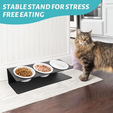 Підвищена годівниця для котів Lannvan Katzennapf Erhöht з кераміки та металевим підставкою, 15° нахил, годівниця та миска для води для котів та маленьких собак