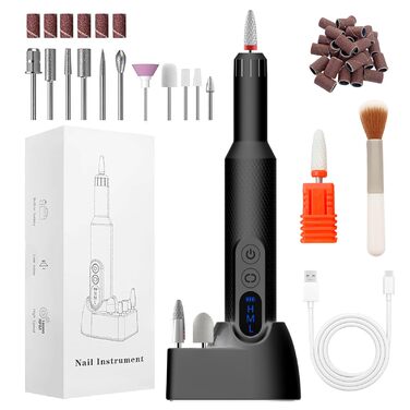 Електрична машинка для манікюру CNMTCCO Nagelfräser 12 в 1 з LCD дисплеєм, 18000 об/хв, для гелю та акрилу