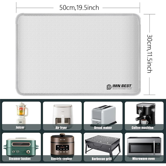 Стійка до нагріву підставка/килимок для фритюрниці, силіконовий килимок для кухонного столу, захист робочої поверхні, неслизький та вологостійкий (50x30 см, сріблястий)
