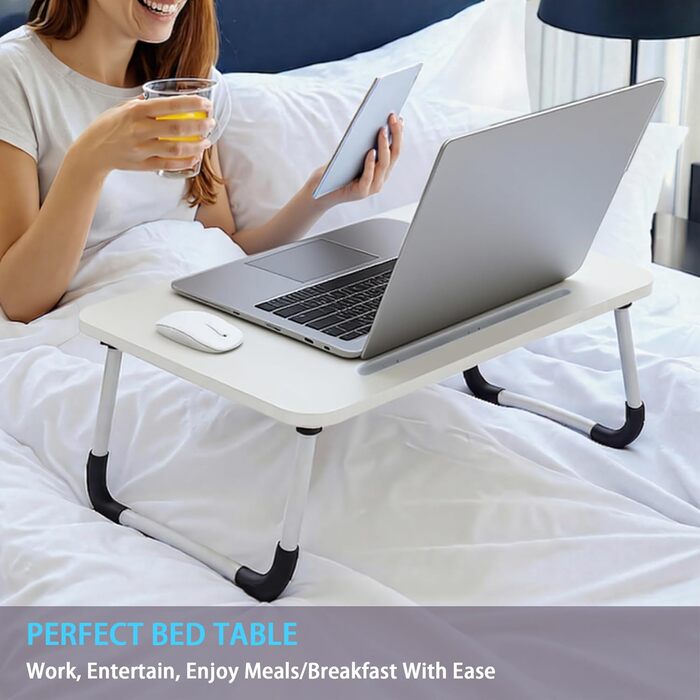 Лaptоп-стіл на ліжко - стіл для ноутбука 48 x 30 см, піднос для сніданку, для їжі, читання, письма, роботи, підставка для ноутбука в ліжко, диван, офіс та дім (Сірий) (Білий)