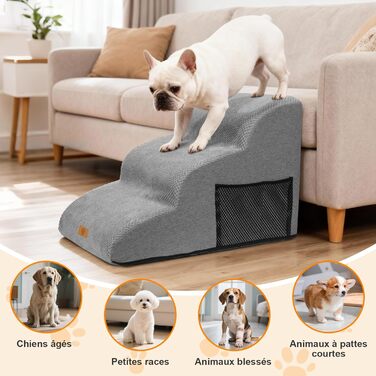 Східці для собак Masthome: 4 сходинки, знімний та пральний чохол, протиковзкі, для ліжка/софи (сірий)