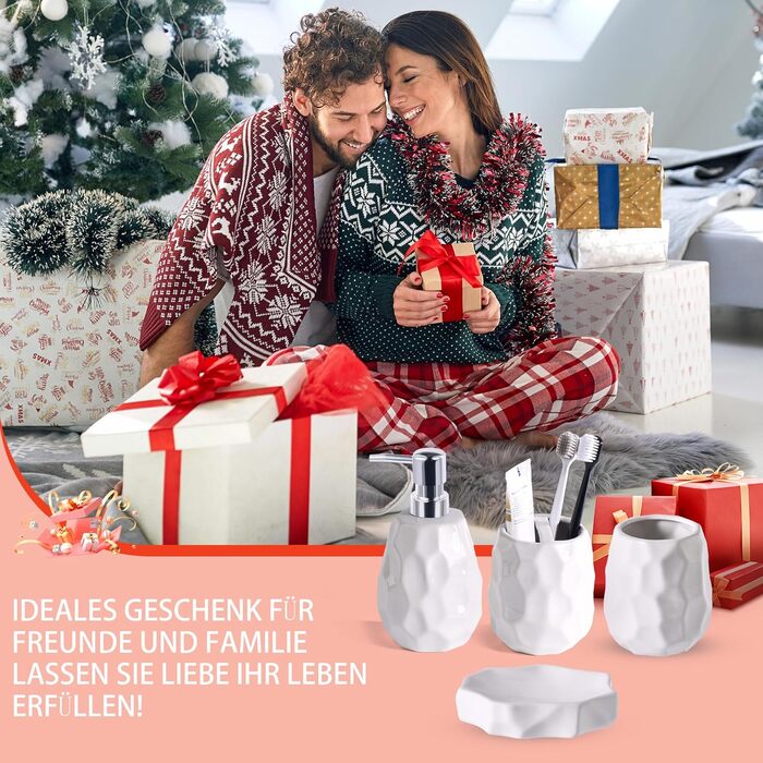 Набір аксесуарів для ванної кімнати, 4 шт: диспенсер для мила, мильниця, тримач для зубних щіток, стаканчик для зубних щіток, органайзер для ванної кімнати, сучасний дизайн (білий)