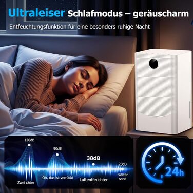 Електричний осушувач повітря 20л/день з датчиком вологості та LED дисплеєм, таймером, 3 режими, для спальні, офісу, підвалу, безперервна подача, білий