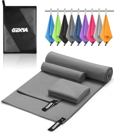 Набір рушників з мікрофібри GZXYA (3 шт.): великий (180x60 см) + 2 маленькі (80x40 см). Швидковисихаючі рушники для спорту та відпочинку. Темно-сірий колір.
