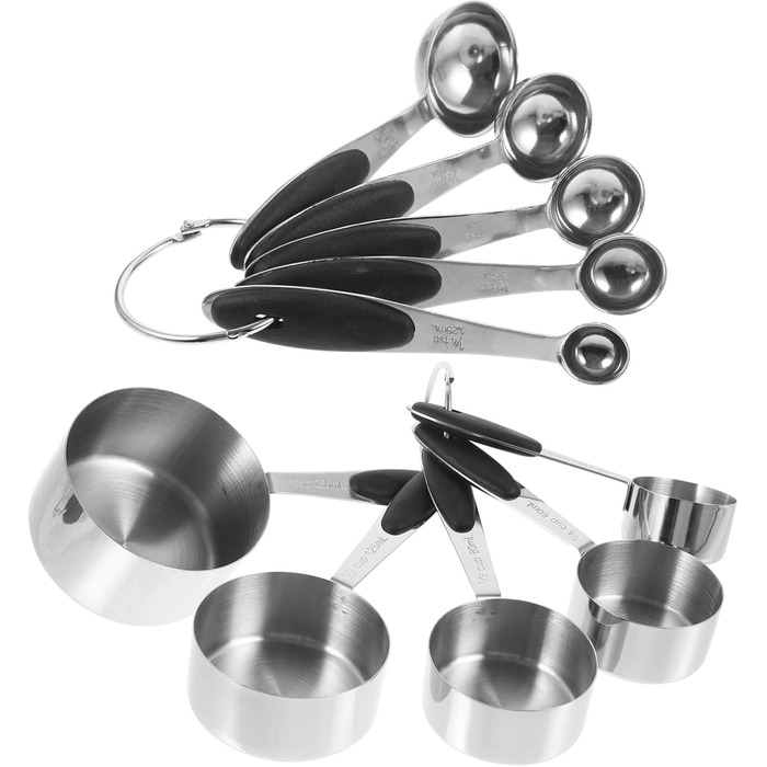 Cabilock 3-Piece Measuring Spoon Set, Stainless Steel Kitchen Helper Set, Kitchen Utensil Set, Measuring Spoons Set, Dessert Cups with Lid, Measuring Spoon Cup, Stainless Steel