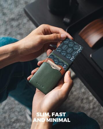 VULKIT Слім гаманець-картхолдер з RFID захистом, шкіряні слоти, металевий кейс, зелений