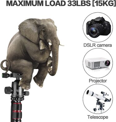 Штатив для камери MACTREM 80' з кульковою головкою 360°, міцний штатив з алюмінію для DSLR, Canon, Nikon, телескоп, з сумкою