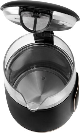 Електричний чайник Adler з регулюванням температури 2200W, 1.7L з LED-дисплеєм та сенсорною панеллю, 5 температурних програм, функція підтримання тепла, фільтр, чорний, золотий