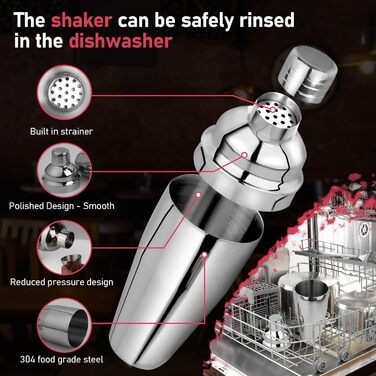 Набір шейкер для коктейлів 750 мл: професійний барменський набір з вбудованим ситом, мірний стаканчик та барна ложка. Ідеально для Мартіні, Маргарити та інших коктейлів (сріблястий)