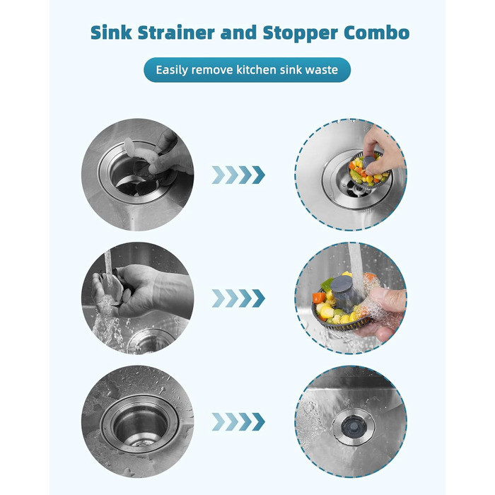 2 Pieces – 3-in-1 Kitchen Sink, Pop-Up Strainer #304, Stainless Steel, Drain Strainer with Handle Rod for US Standard 8.9cm Drain Filter, Clog-Free and Easy to Clean