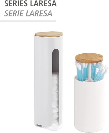 Тримач для ватних дисків WENKO Laresa, білий/натуральний, з бамбука та пластику, 8 x 25 x 6,5 см