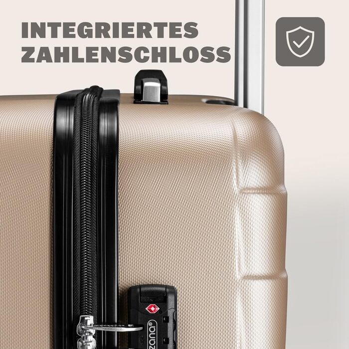 Набір валіз Monzana 3шт Exopack TSA, колір шампань: M, L, XL, жорсткий корпус, гелеві ручки, 4 колеса, телескопічна ручка