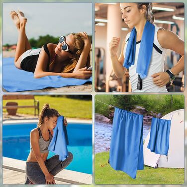 Набір рушників з мікрофібри 2 шт. (180x90 см + 80x40 см) – пляжний та спортивний, швидковисихаючі, пісорозсіювачі для відпочинку, сауни, трекінгу (світло-блакитний)