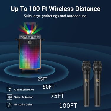 Караоке система TONOR K20 з 2 мікрофонами, Bluetooth, світлодіодна куля, для дому та вулиці