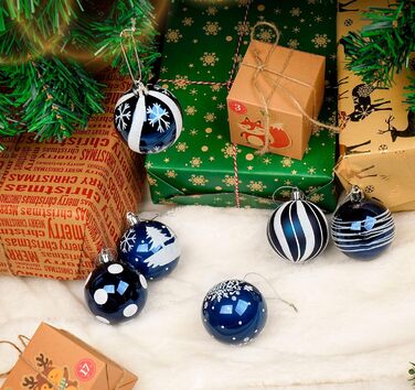 30 шт. ялинкові кулі Діаметр 6 см, пластик, темно-синій та білий колір, для прикраси ялинки на Новий Рік